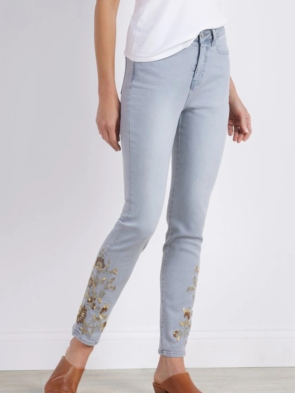 Soft Surroundings The Ultimate Denim Ice-Kissed Straight Leg Embroidery Jeans